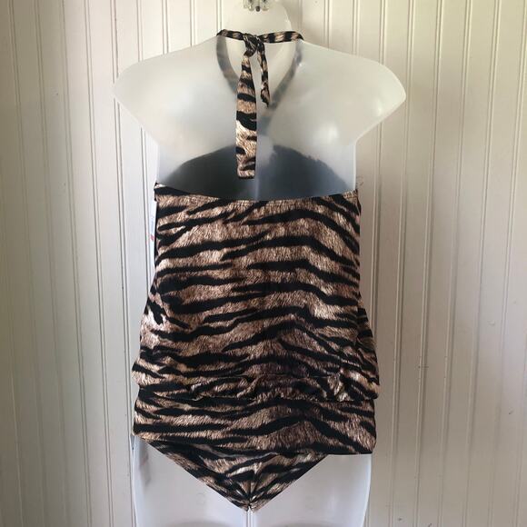 MICHAEL KORS Retail $158 Tiger Print Halter Tankini 2 Piece Bikini Size XSmall - Picture 6 of 6